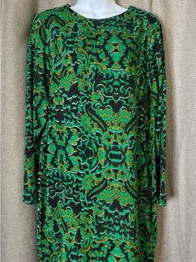 H&M Green and Black Long-Sleeve Patterned Dress